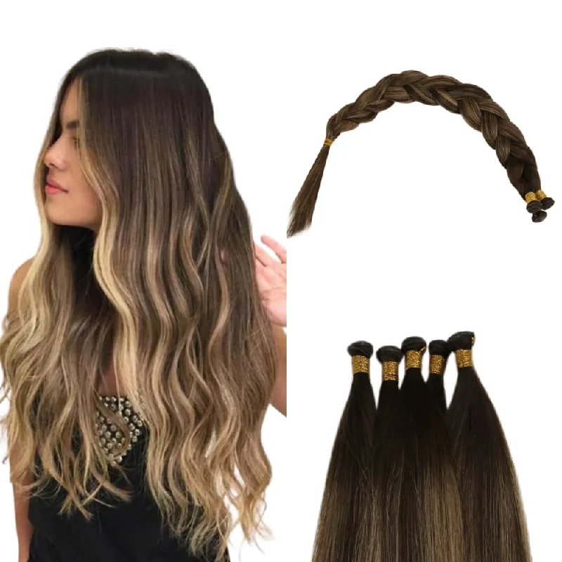 Vivien Genius Weft Hair Extensions Virgin Hair Bundles Human Straight Weave Brown Balayage #BM