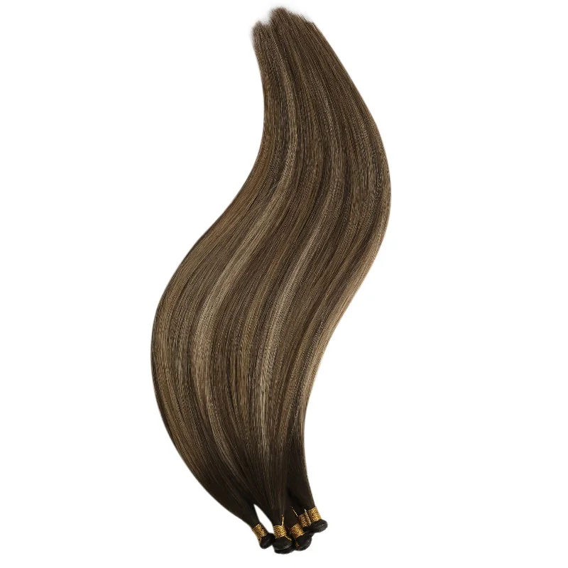 Vivien Genius Weft Hair Extensions Virgin Hair Bundles Human Straight Weave Brown Balayage #BM