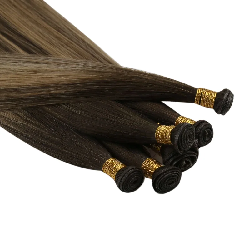 Vivien Genius Weft Hair Extensions Virgin Hair Bundles Human Straight Weave Brown Balayage #BM