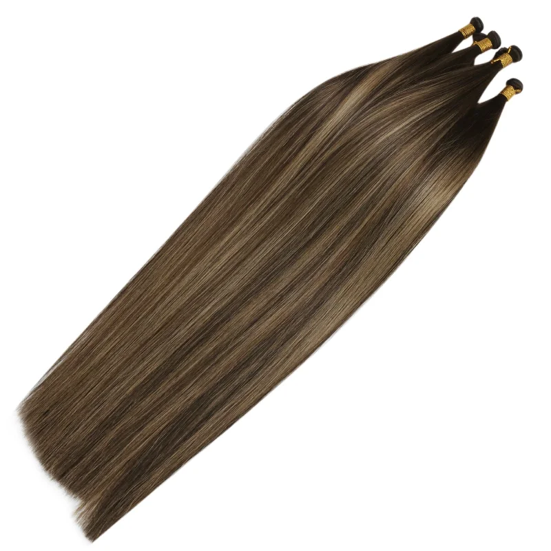 Vivien Genius Weft Hair Extensions Virgin Hair Bundles Human Straight Weave Brown Balayage #BM