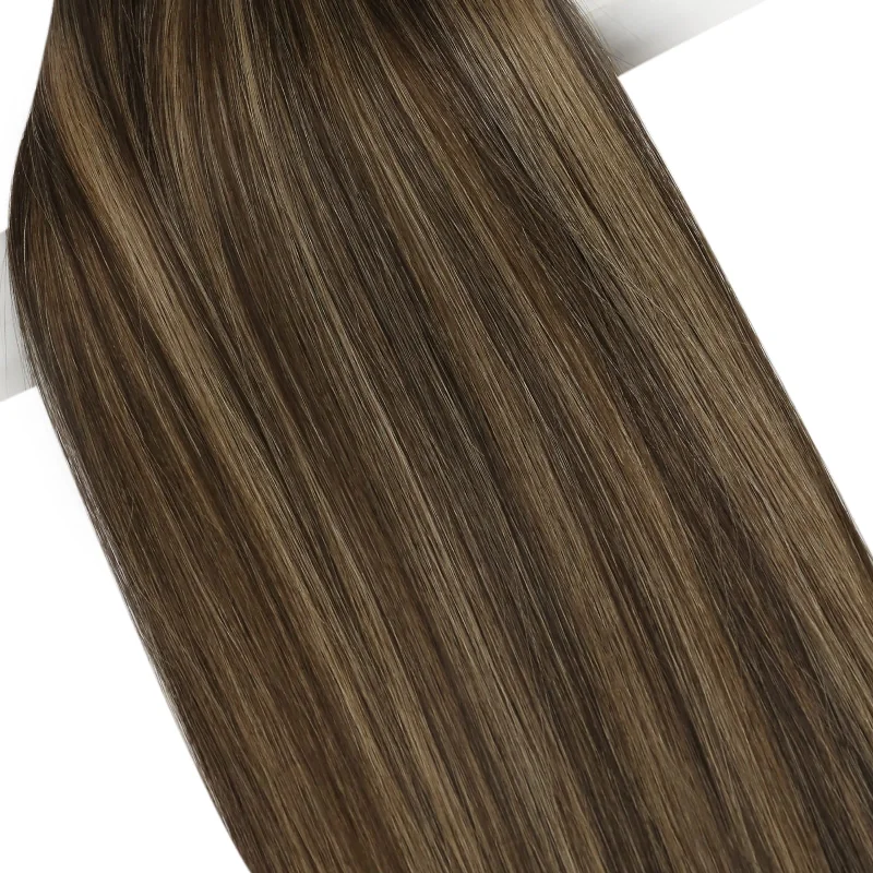 Vivien Genius Weft Hair Extensions Virgin Hair Bundles Human Straight Weave Brown Balayage #BM