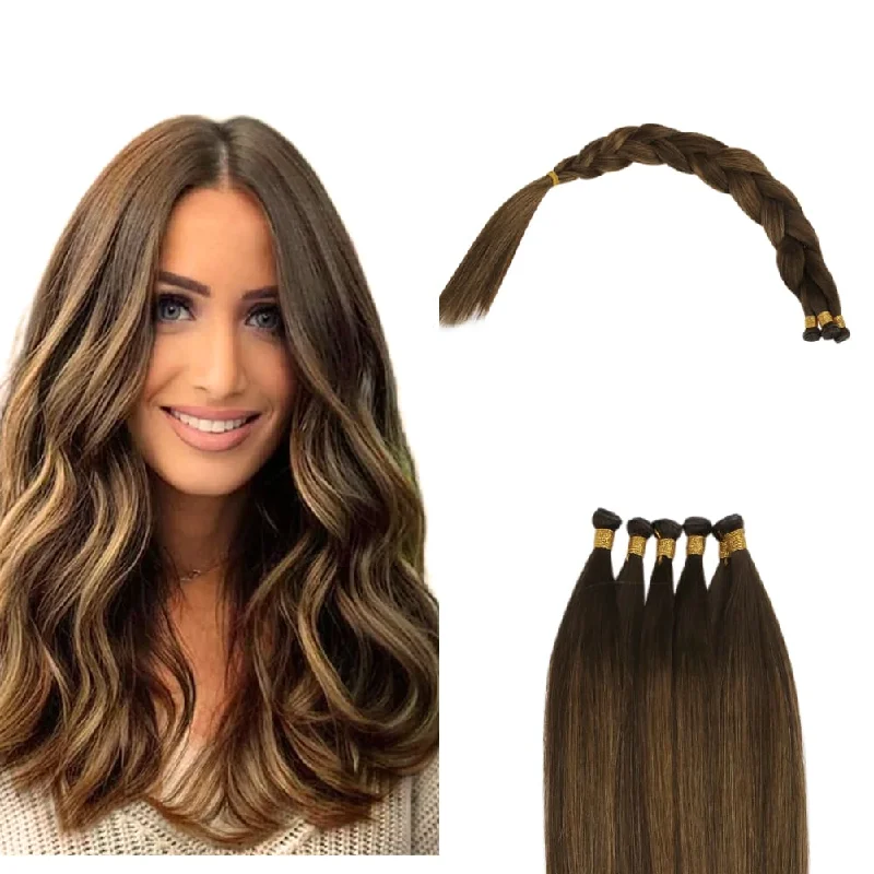 Virgin Genius Weft Human Hair Bundles Extensions Vivien Sew in Weft Balayage Brown #DU