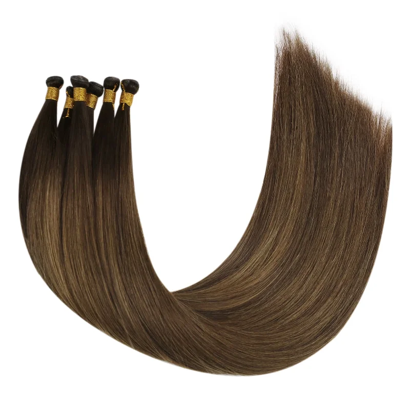 Virgin Genius Weft Human Hair Bundles Extensions Vivien Sew in Weft Balayage Brown #DU