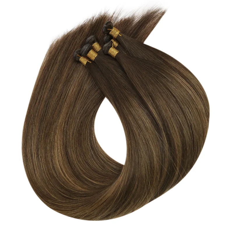 Virgin Genius Weft Human Hair Bundles Extensions Vivien Sew in Weft Balayage Brown #DU