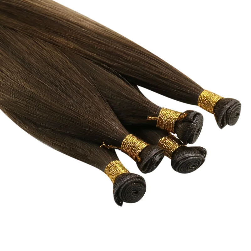 Virgin Genius Weft Human Hair Bundles Extensions Vivien Sew in Weft Balayage Brown #DU