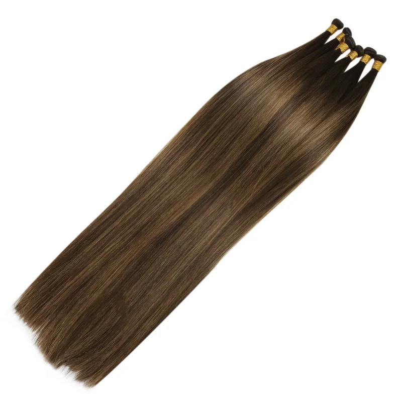 Virgin Genius Weft Human Hair Bundles Extensions Vivien Sew in Weft Balayage Brown #DU