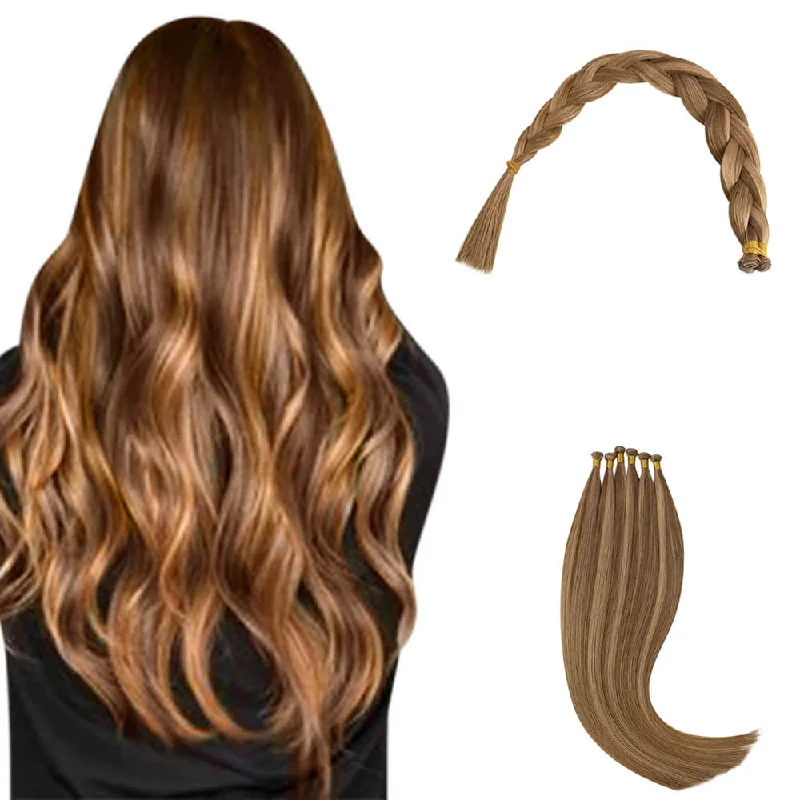 Invisible Human Hair Bundle Vivien 100% Virgin Genius Weft Extensions Highlight Brown #P6/10