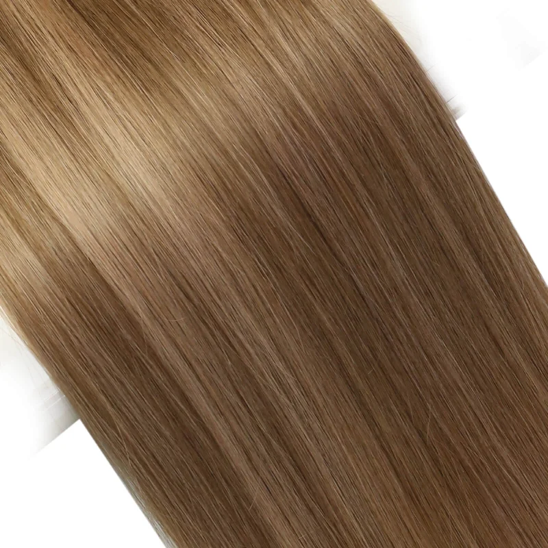 Invisible Human Hair Bundle Vivien 100% Virgin Genius Weft Extensions Highlight Brown #P6/10