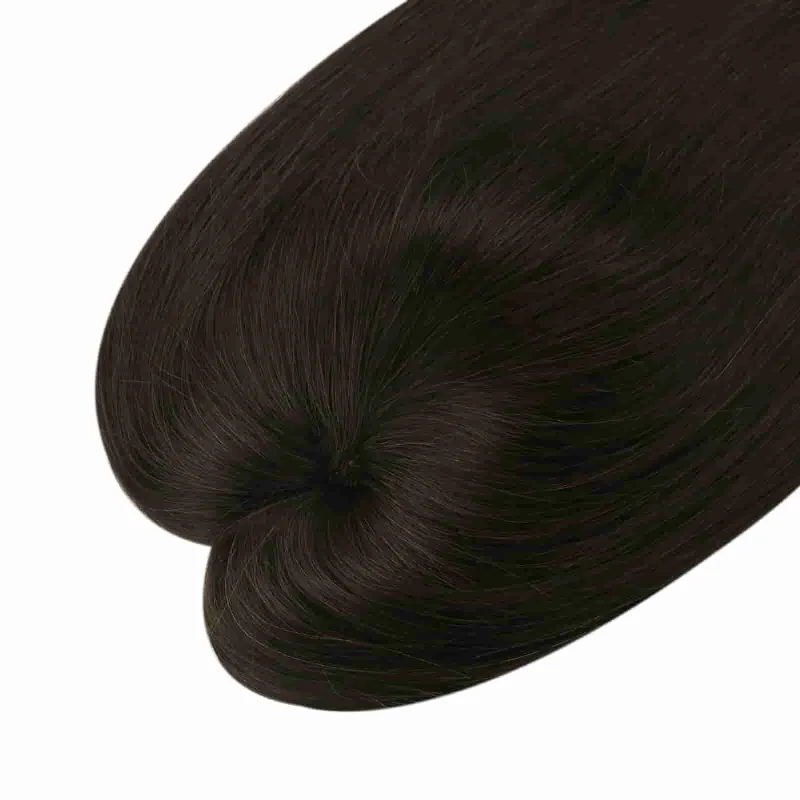 [150% High Density Upgrade] Remy Base Medium Hair Toppers No Bangs Hair Darkest Brown for Thinning Hair (#2)