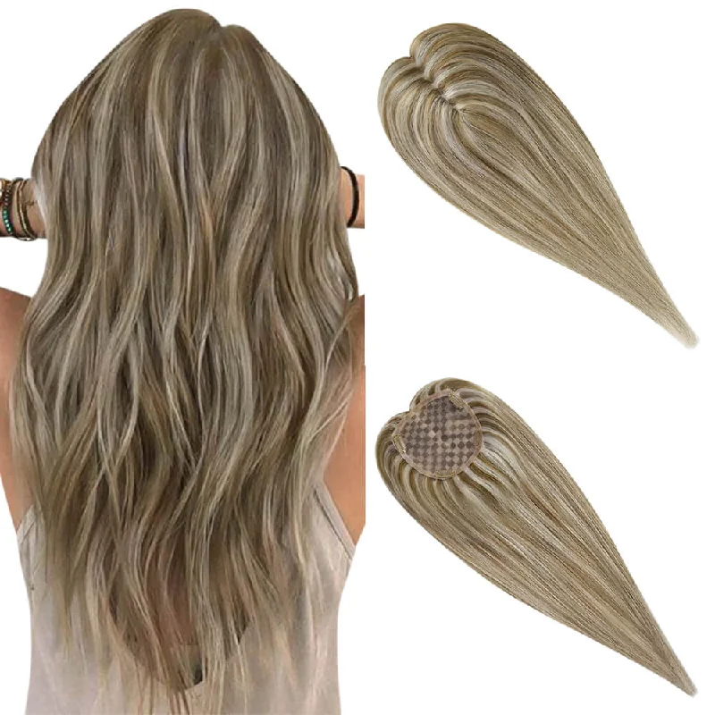 [150% High Density Upgrade] Clip in Large Hair Topper Hand Made Straight Hair Highlights Color Without Bangs (#8p/60)