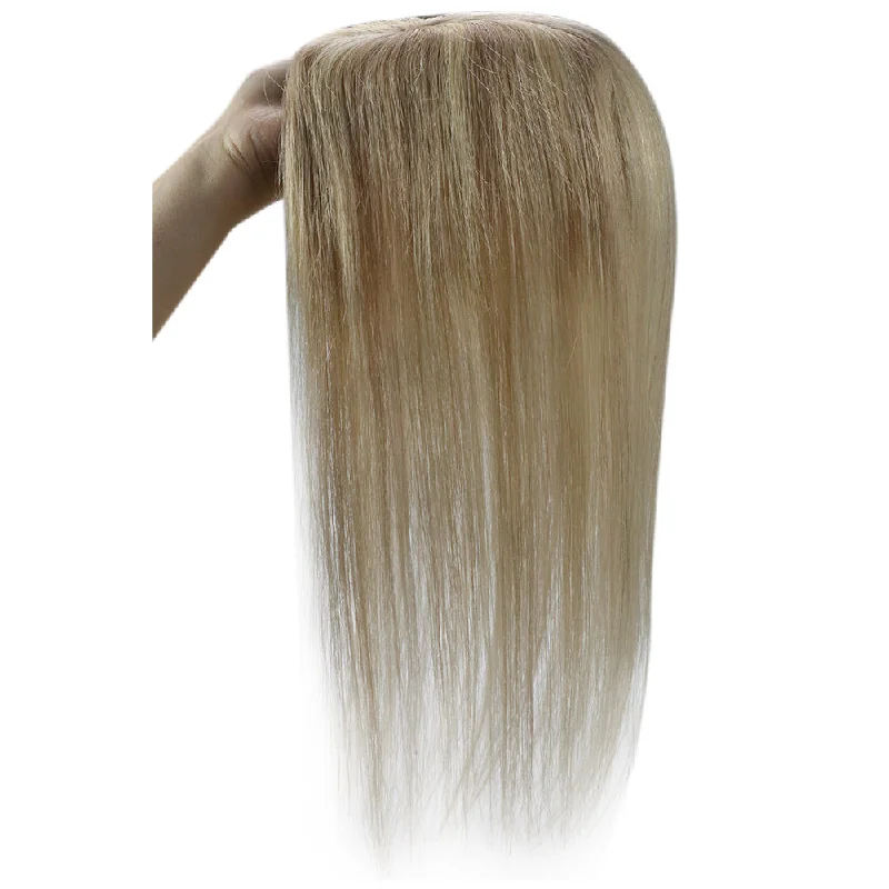 [150% High Density Upgrade] Clip in Medium Hair Toppers Crown and Front Hairline Hairpieces Without Bangs (#18/613)