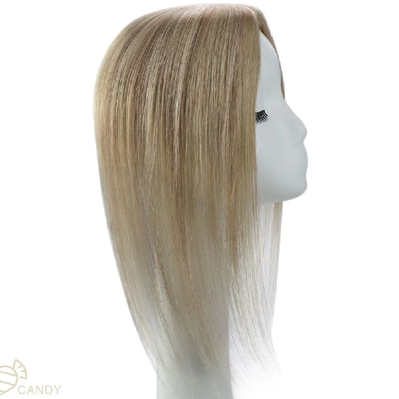 [150% High Density Upgrade] Clip in Medium Hair Toppers Crown and Front Hairline Hairpieces Without Bangs (#18/613)