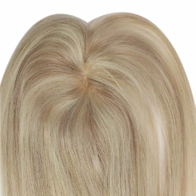 [150% High Density Upgrade] Clip in Medium Hair Toppers Crown and Front Hairline Hairpieces Without Bangs (#18/613)