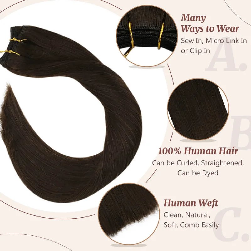 Weft Hair Extensions Human Hair Weft Bundles Brown Extensions #2