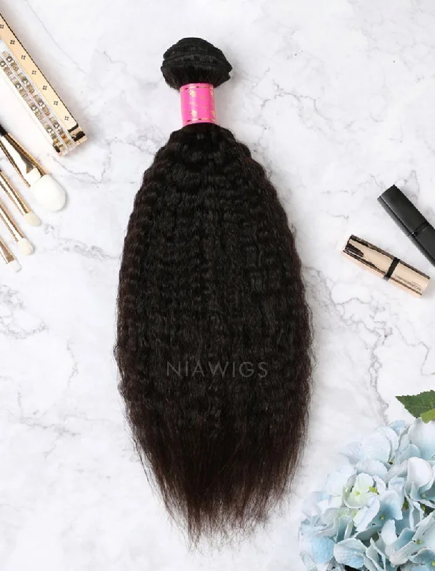 Hair Weft With Lace Closure Natural Color Brazilian Kinky Straight Human Hair