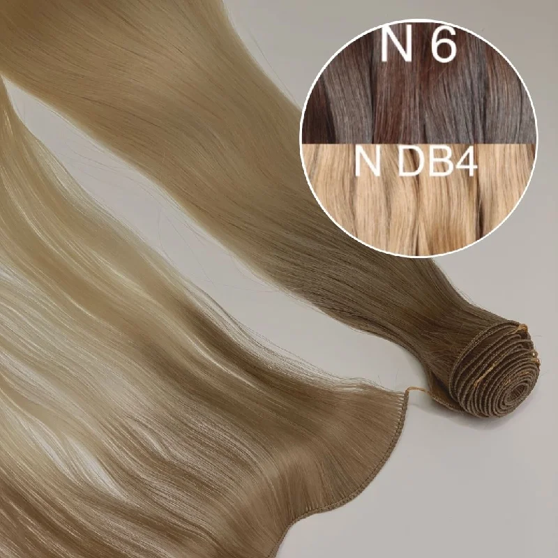 Hair Wefts Hand tied / Bundles Color _6/DB4 GVA hair_One donor line