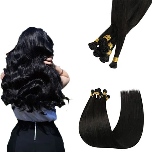 Sew in Hair Extensions Jet Black Virgin Hand Tied Weft Brazilian Hair Bundles #1