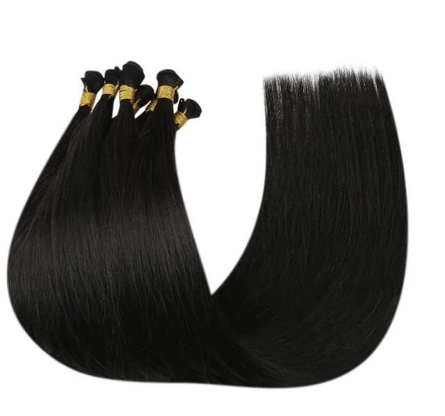 Sew in Hair Extensions Jet Black Virgin Hand Tied Weft Brazilian Hair Bundles #1