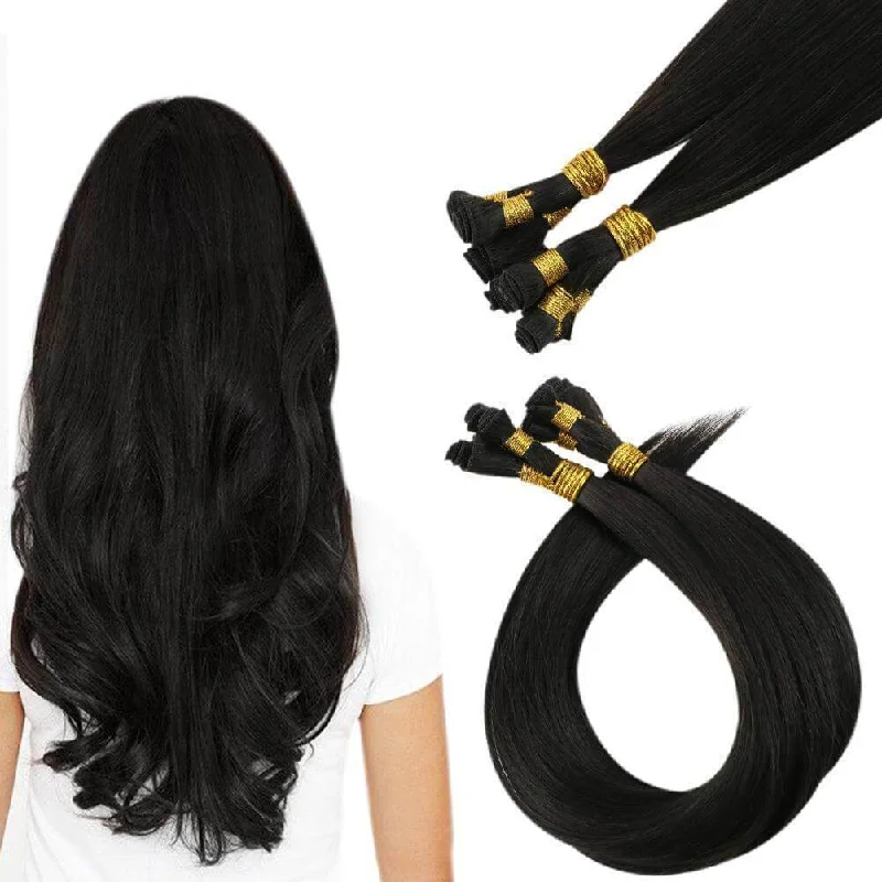 Sew in Hair Extensions Off Black Virgin Hand Tied Weft Brazilian Hair Bundles #1B