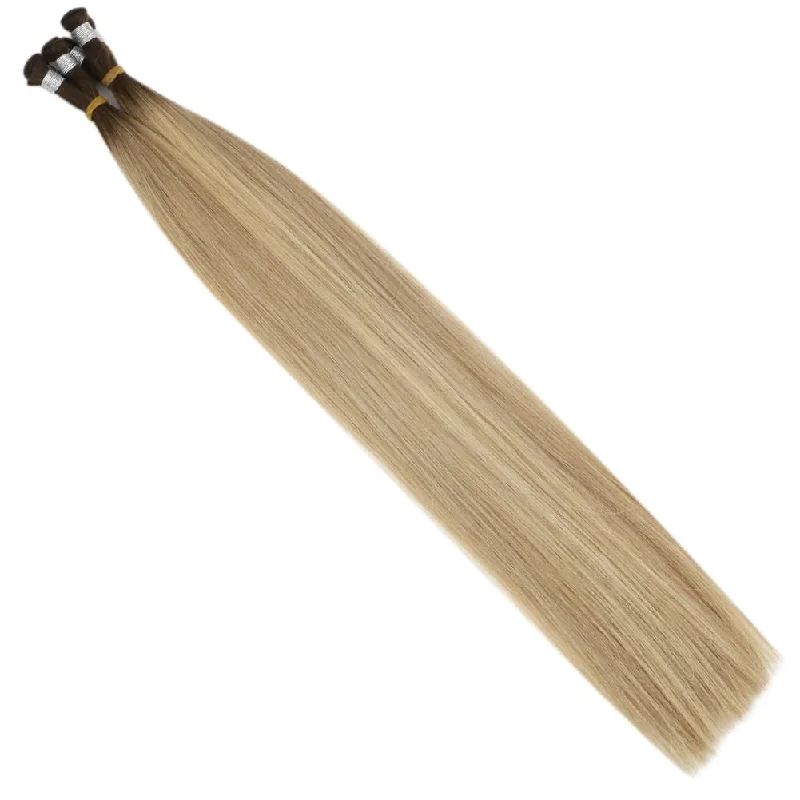 Virgin Hand Tied Hair Weft Extensions Balayage Brown with Blonde Hair Weft #3/8/22