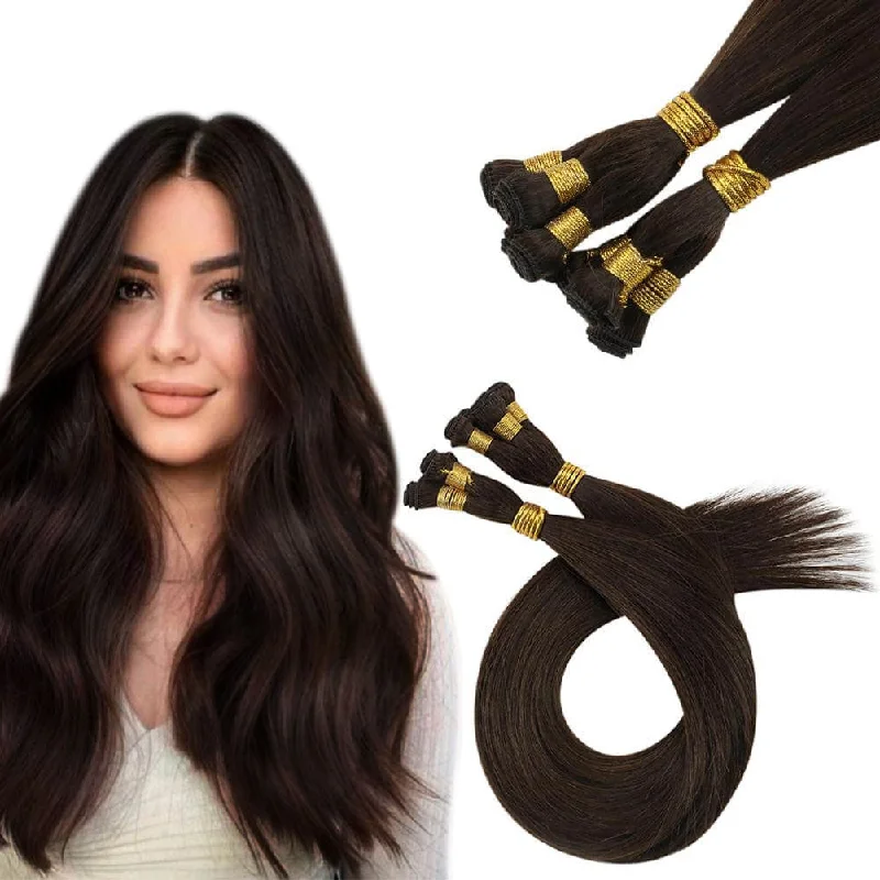 Medium Brown Virgin Hand Tied Weft Brazilian Human Hair Bundles Hair Weft #4