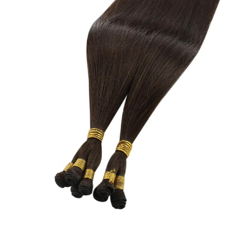 Medium Brown Virgin Hand Tied Weft Brazilian Human Hair Bundles Hair Weft #4