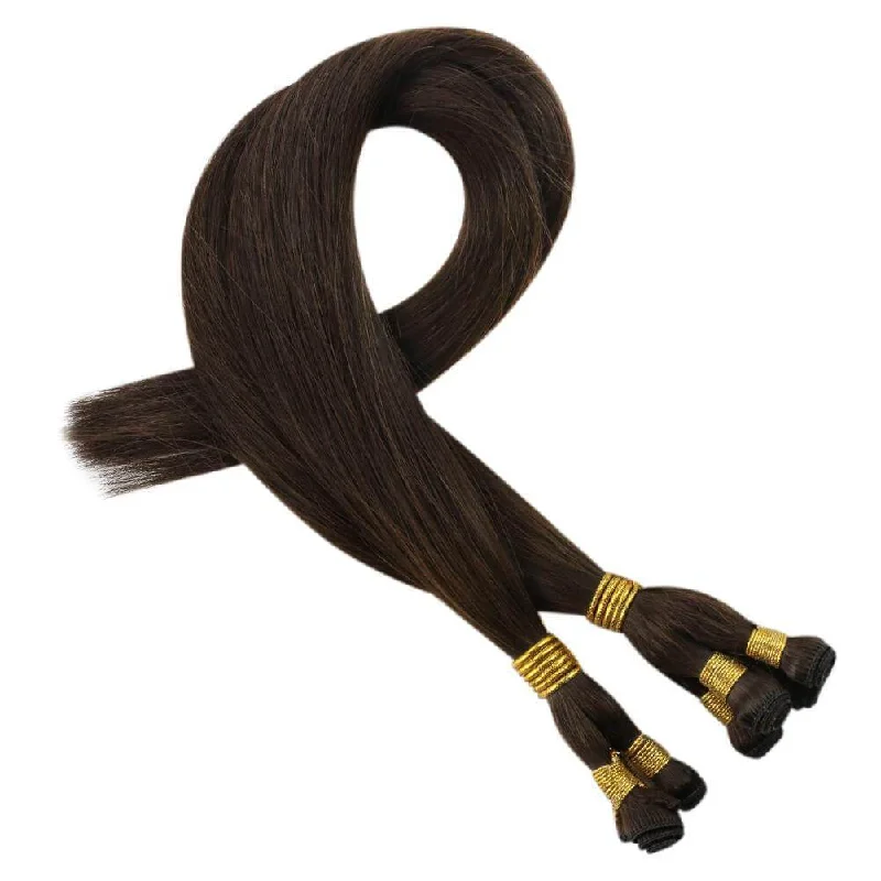 Medium Brown Virgin Hand Tied Weft Brazilian Human Hair Bundles Hair Weft #4