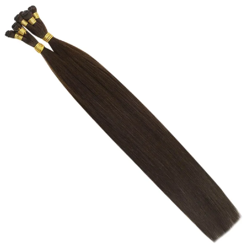 Medium Brown Virgin Hand Tied Weft Brazilian Human Hair Bundles Hair Weft #4