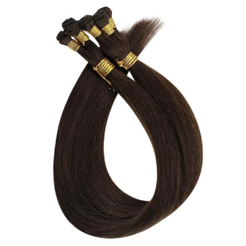 Medium Brown Virgin Hand Tied Weft Brazilian Human Hair Bundles Hair Weft #4