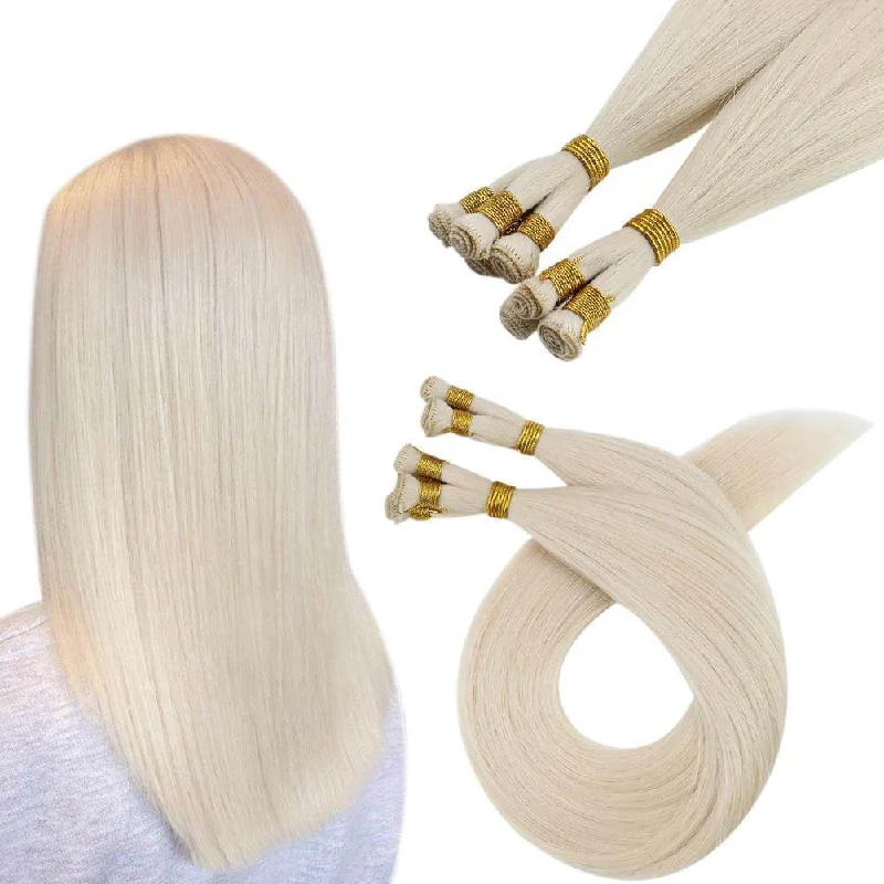 White Blonde Virgin Hand Tied Weft Brazilian Human Hair Bundles #60