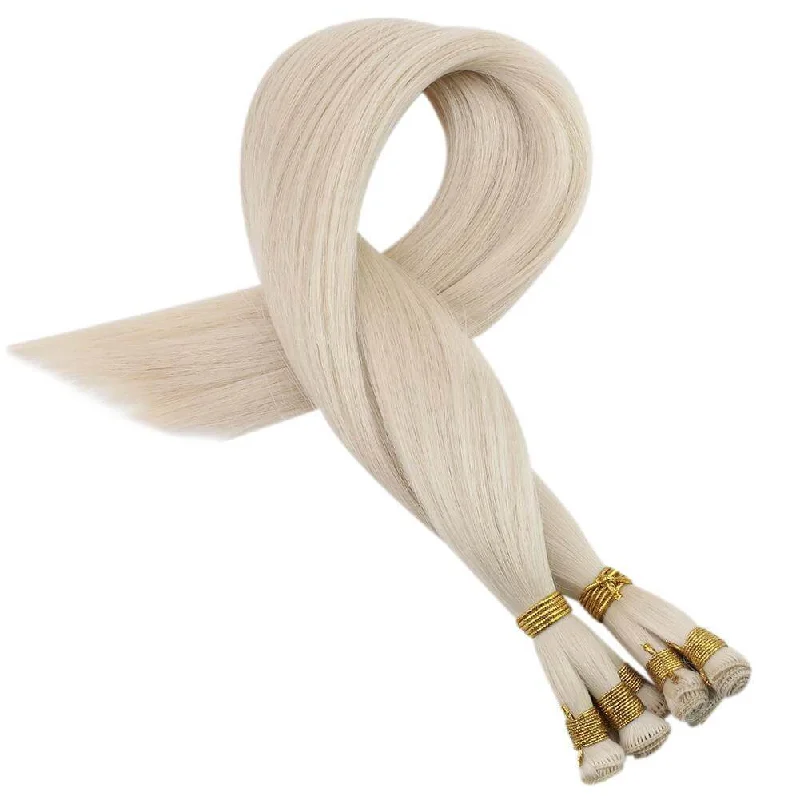 White Blonde Virgin Hand Tied Weft Brazilian Human Hair Bundles #60