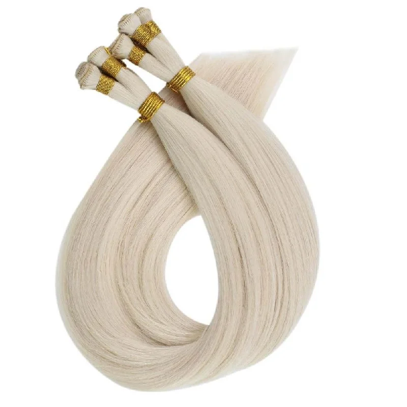 White Blonde Virgin Hand Tied Weft Brazilian Human Hair Bundles #60