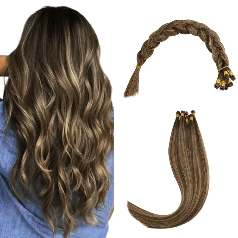 Hand Tied Human Hair Weft Virgin Hair Bundles Balayage Brown  #BM