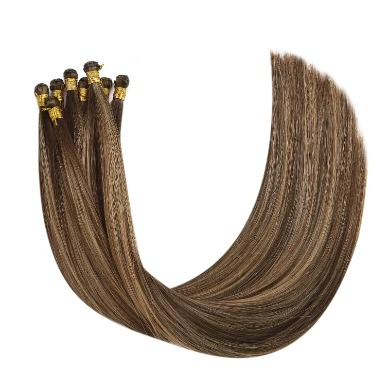 Hand Tied Human Hair Weft Virgin Hair Bundles Balayage Brown  #BM