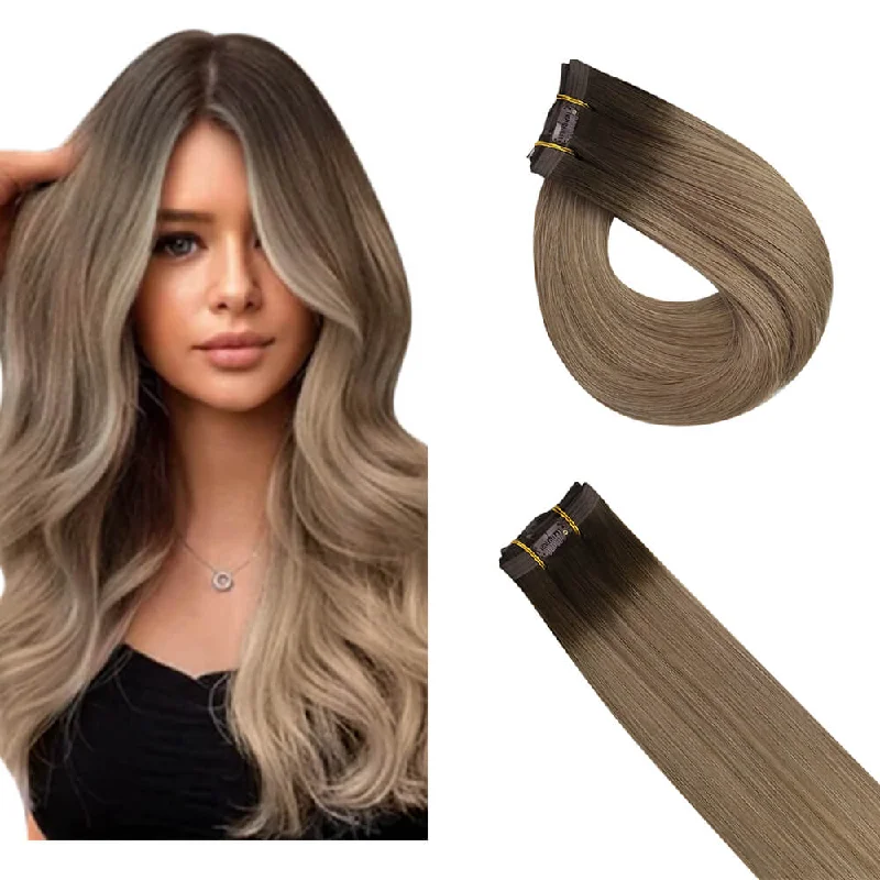 Virgin Human Hair Clip in Extensions Seamless Balayage #R2/DXB/18