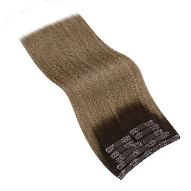 Virgin Human Hair Clip in Extensions Seamless Balayage #R2/DXB/18