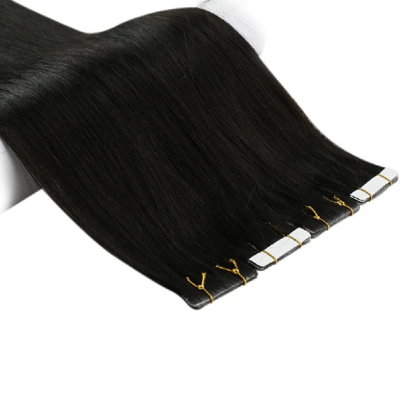 Seamless Tape in Hair Extensions Salon Quality Virign Hair Injected Tape on Hair Off Black #1B