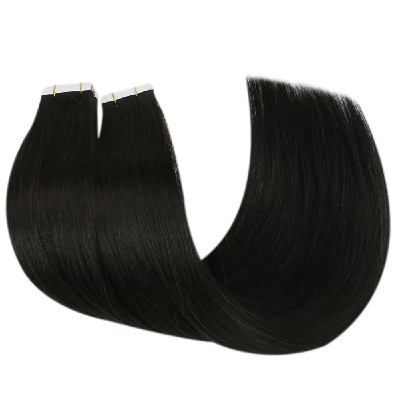 Seamless Tape in Hair Extensions Salon Quality Virign Hair Injected Tape on Hair Off Black #1B