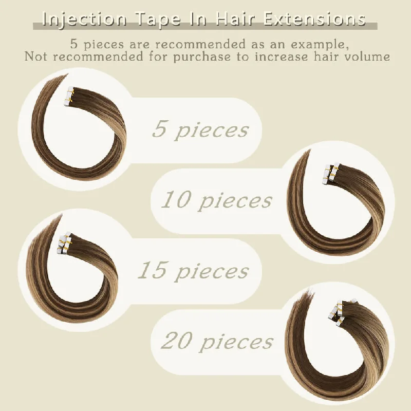 Invisible Seamless Injected Medium Brown Virgin Tape in Hair extensions #4