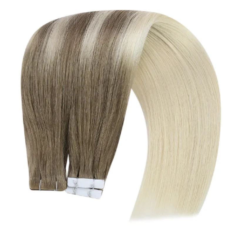 Virgin Invisible Seamless Injected Tape in Hair extensions Medium Brown Blonde #8/60