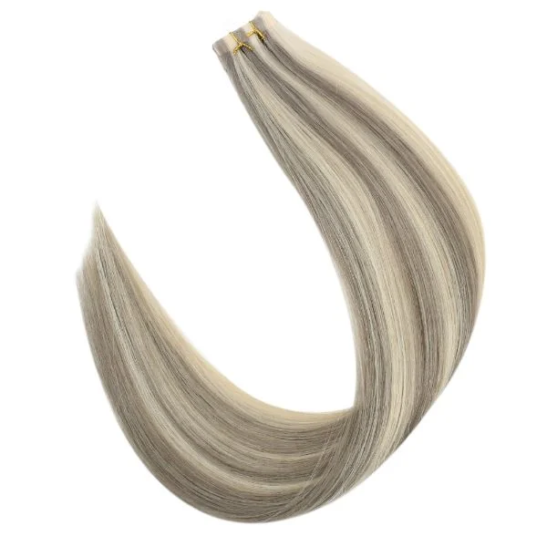 Invisible Seamless Virgin Injection Tape in Hair Extensions Grey Blonde Highlights #19a/60