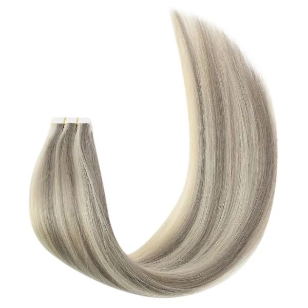 Invisible Seamless Virgin Injection Tape in Hair Extensions Grey Blonde Highlights #19a/60