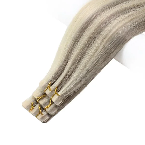 Invisible Seamless Virgin Injection Tape in Hair Extensions Grey Blonde Highlights #19a/60