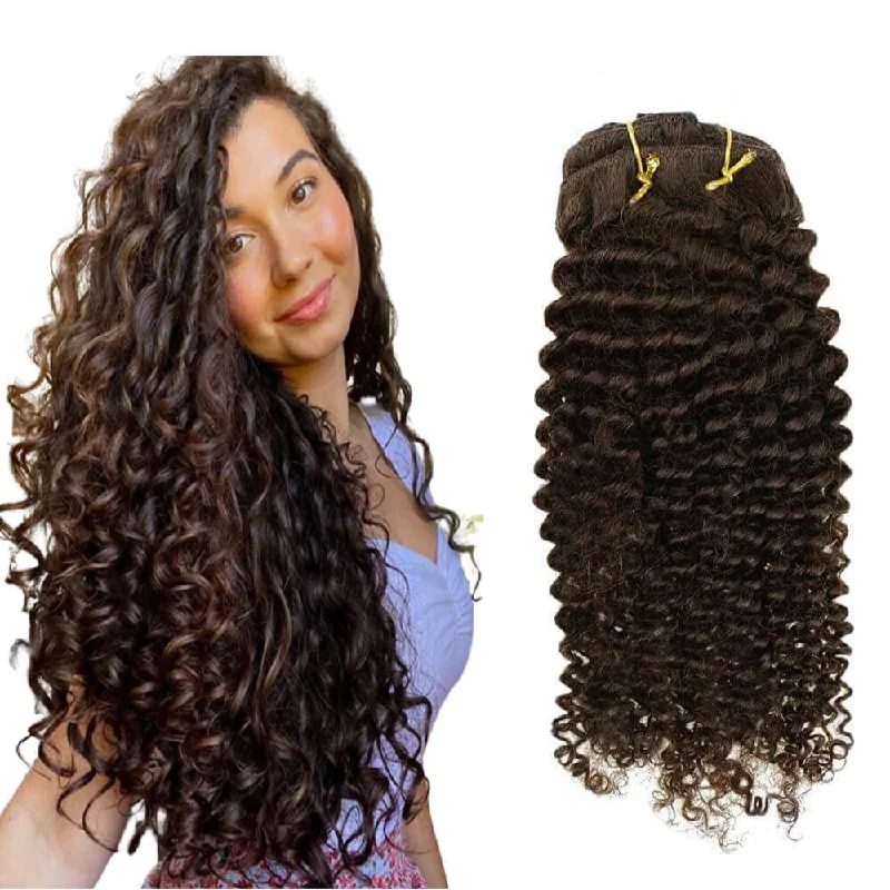 [Kinky Curly] Curly Clip in Real Hair Dark Brown #4