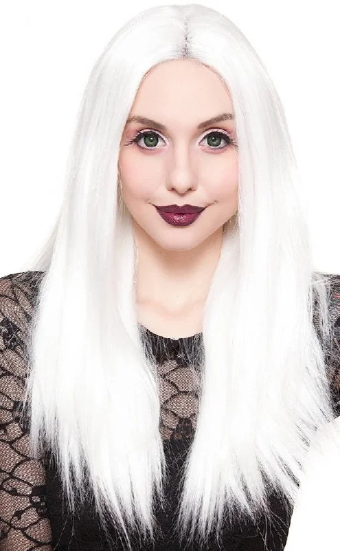 Long Straight 24"" White Lace Front Wig