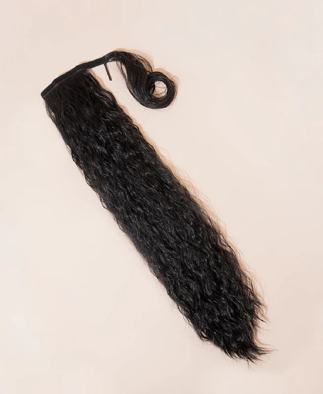 vegan fiber long wavy ponytail - natural black 26"".