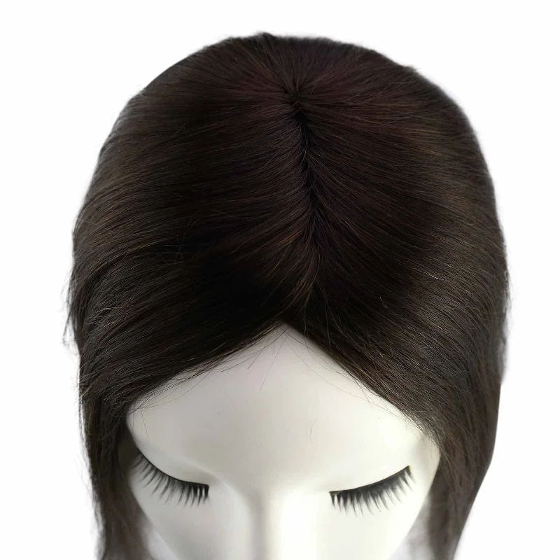 Sunny Hair Mono Topper with Clips Human Hair Piece Toupee Darkest Brown #2