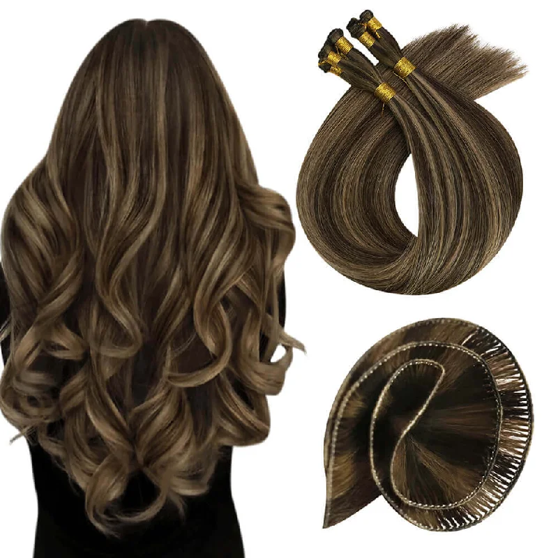 Moresoo 100% Virgin Hair Hand Tied Weft Real Human with Balayage Brown (#BM)