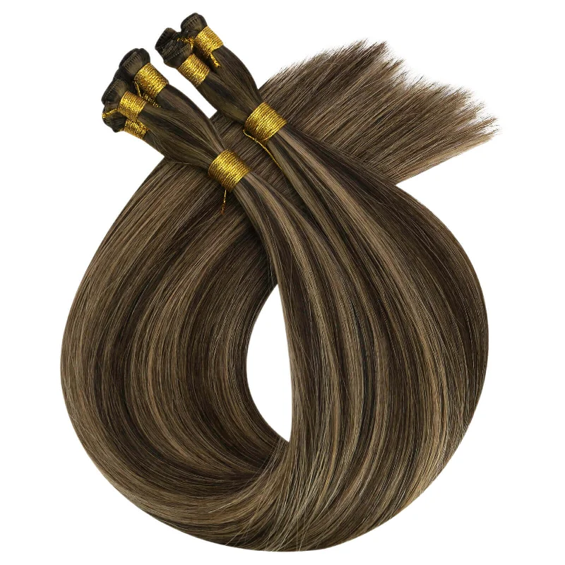 Moresoo 100% Virgin Hair Hand Tied Weft Real Human with Balayage Brown (#BM)