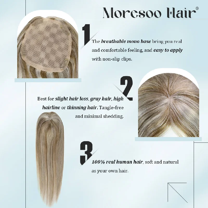 Moresoo 3*5inch Hair Toppers For Women Highlight Brown Mixed Blonde (#8P/60)